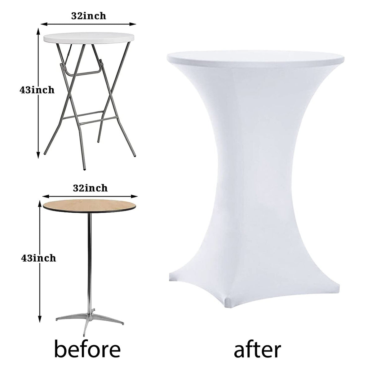 Tina's 2-pack white table covers stay secure with fitted stretch for clean lines.