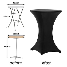 Tina's wrinkle-resistant spandex table cover in black, easy to care for and reuse.
