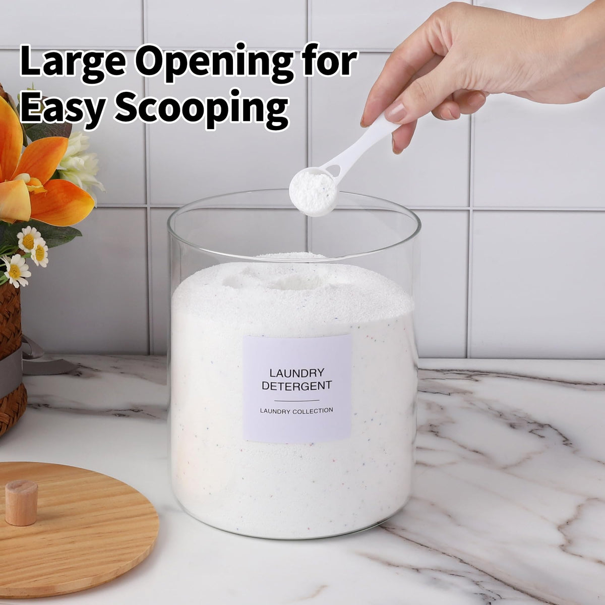 TIPGO jar designed for detergent pods and other laundry essentials.