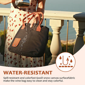 Tirrinia wine tote bag uses 600D snow canvas to resist spills and fading.