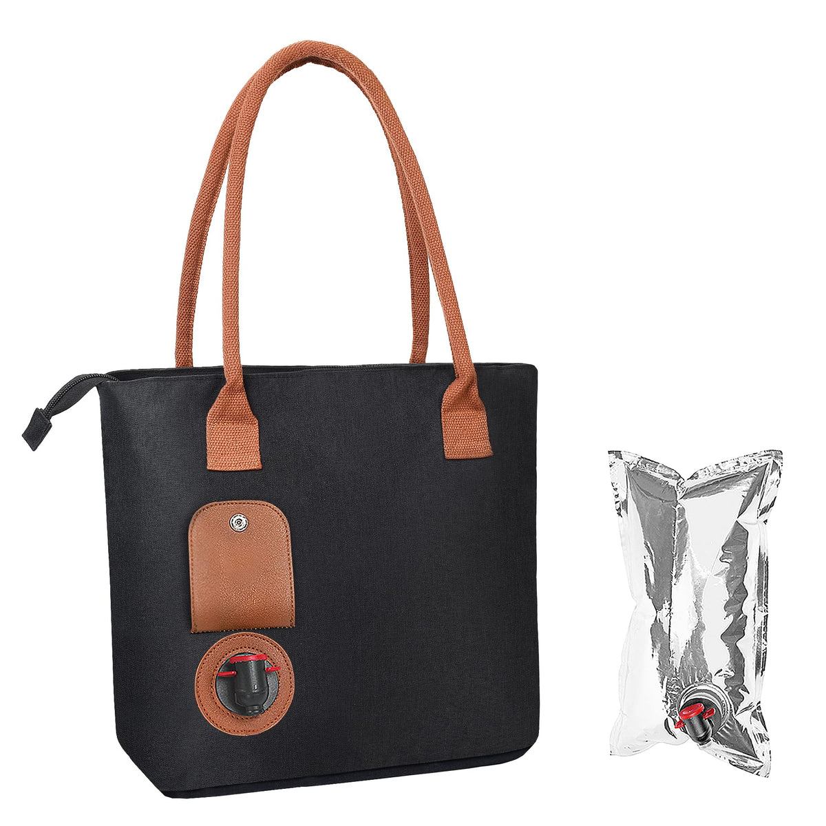 Tirrinia wine tote bag with hidden spout for easy pouring on the go.