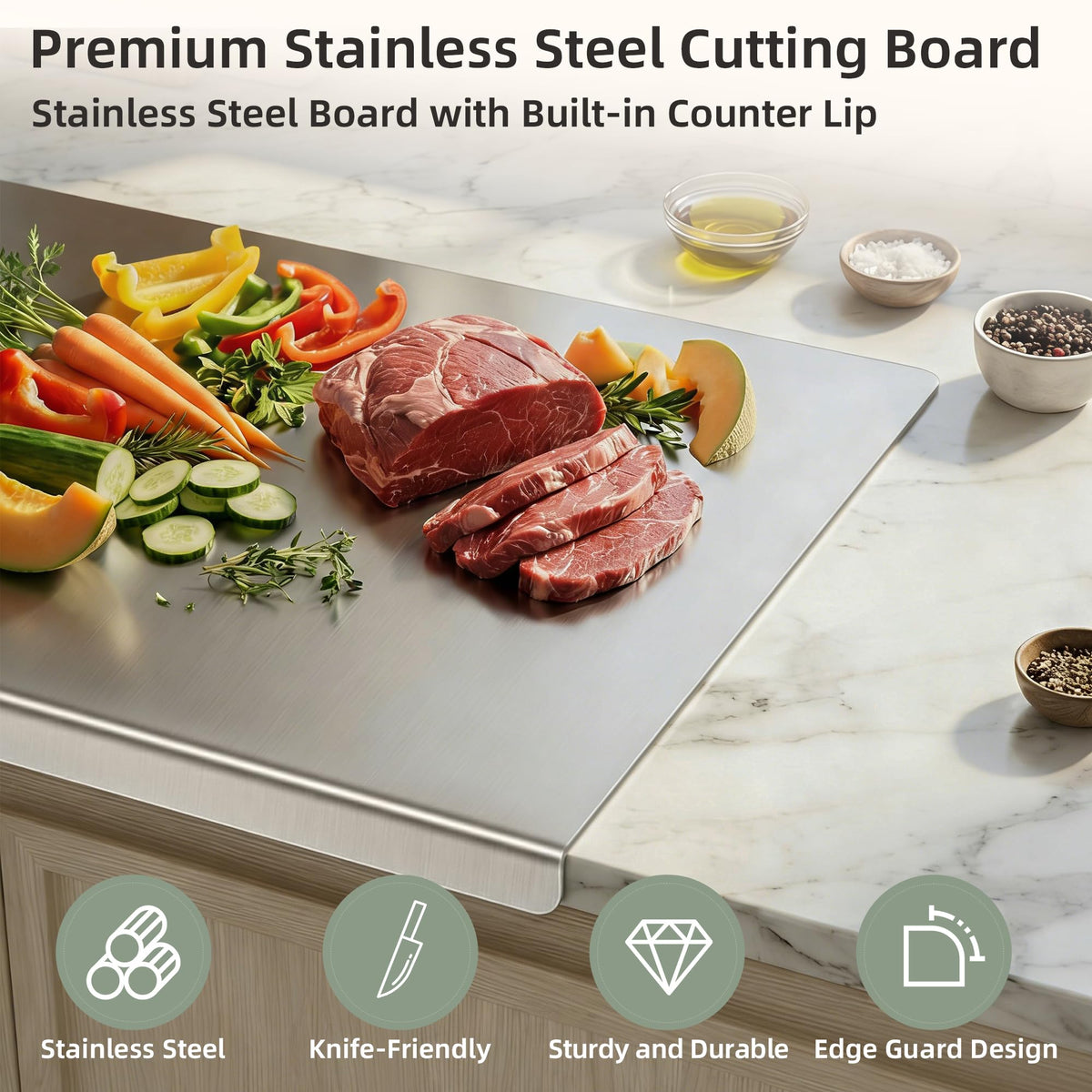 TJ POP cutting board provides a knife-friendly surface for smooth slicing.