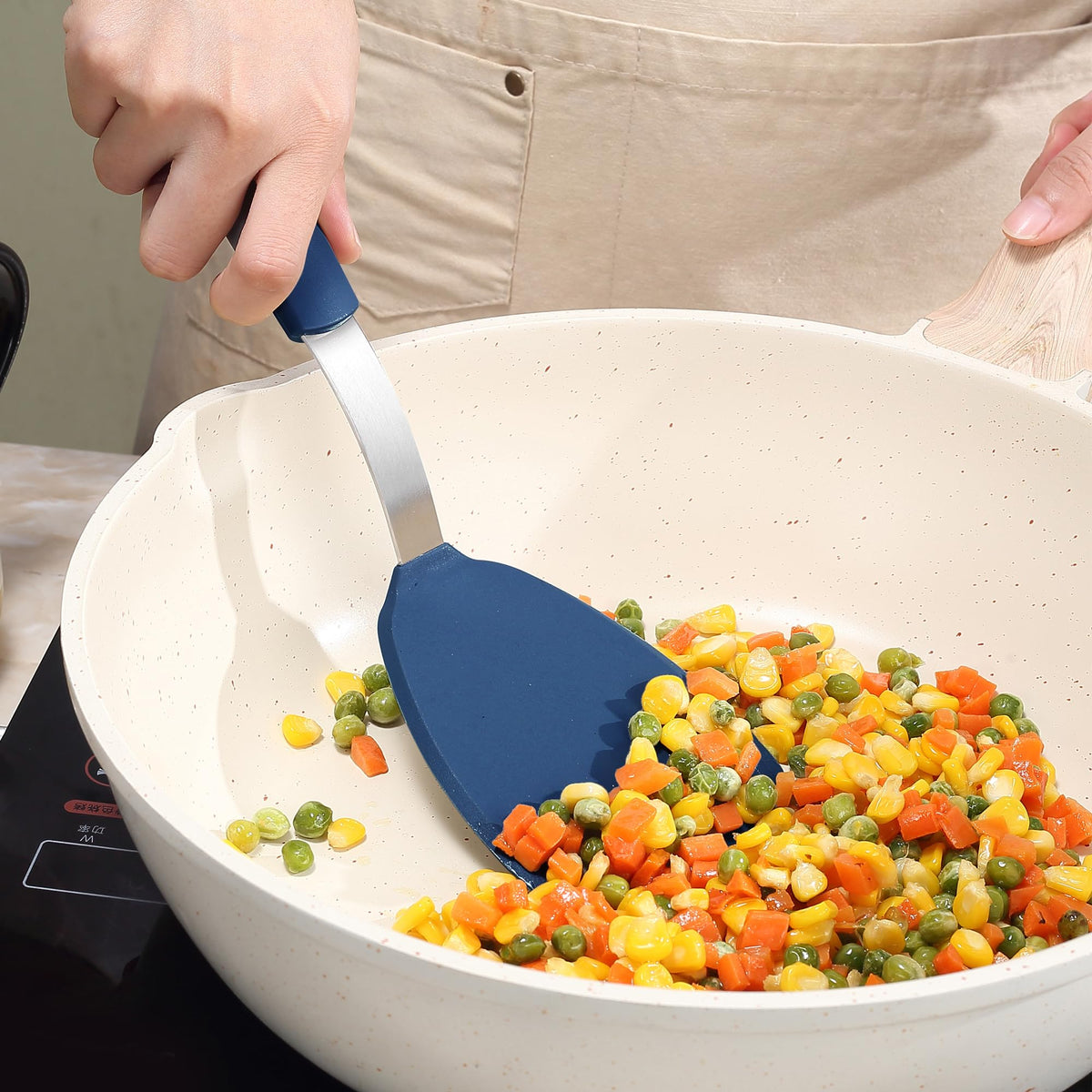 To encounter heat resistant silicone spatula up to 446 degrees Fahrenheit for safe cooking