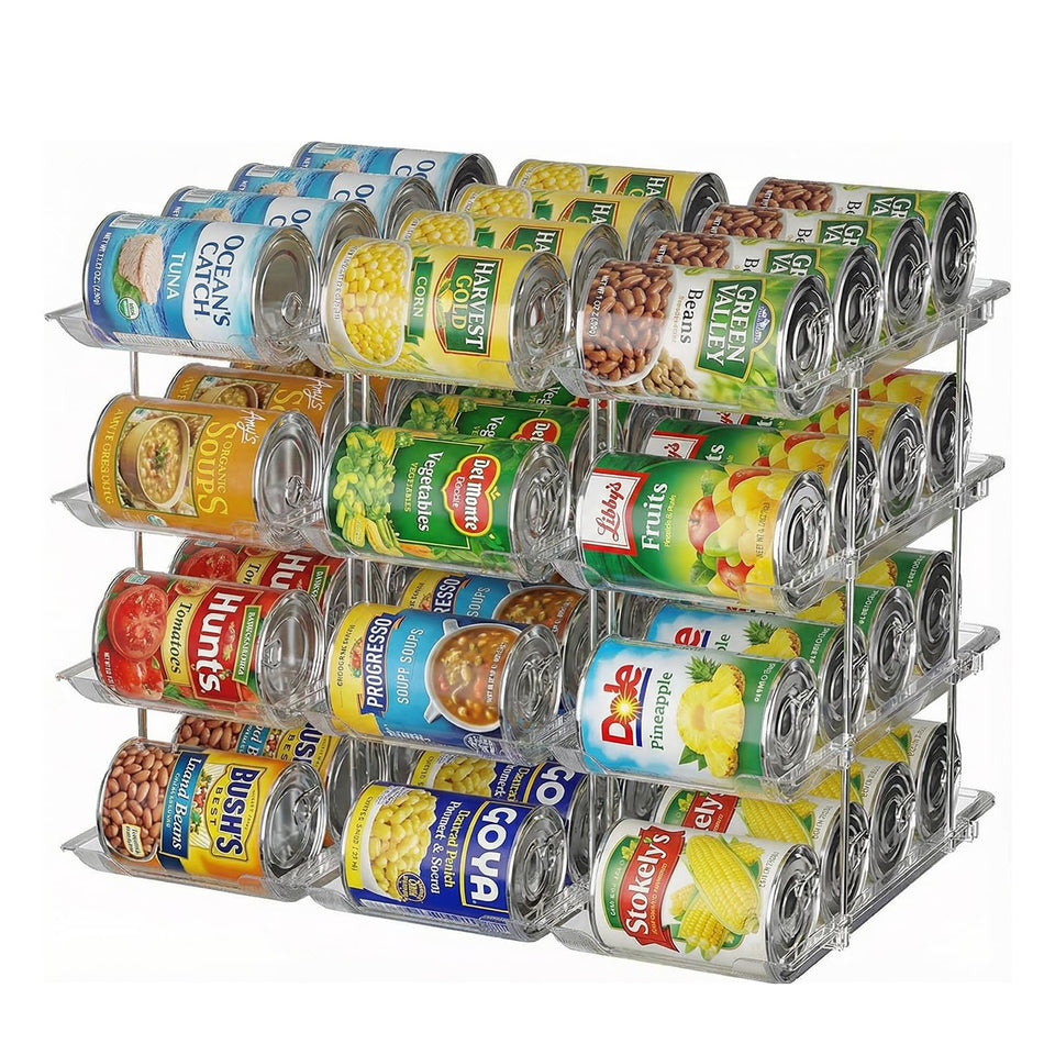 ToBeAce 4-tier can organizer side view for space-saving pantry storage.