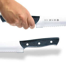 Tojiro bread knife in action delivering precise, even slices