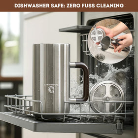 Close-up of fine mesh filter for smooth, grit-free coffee extraction.