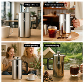 TOMAKEIT French press on a desk, ideal for office caffeine breaks.