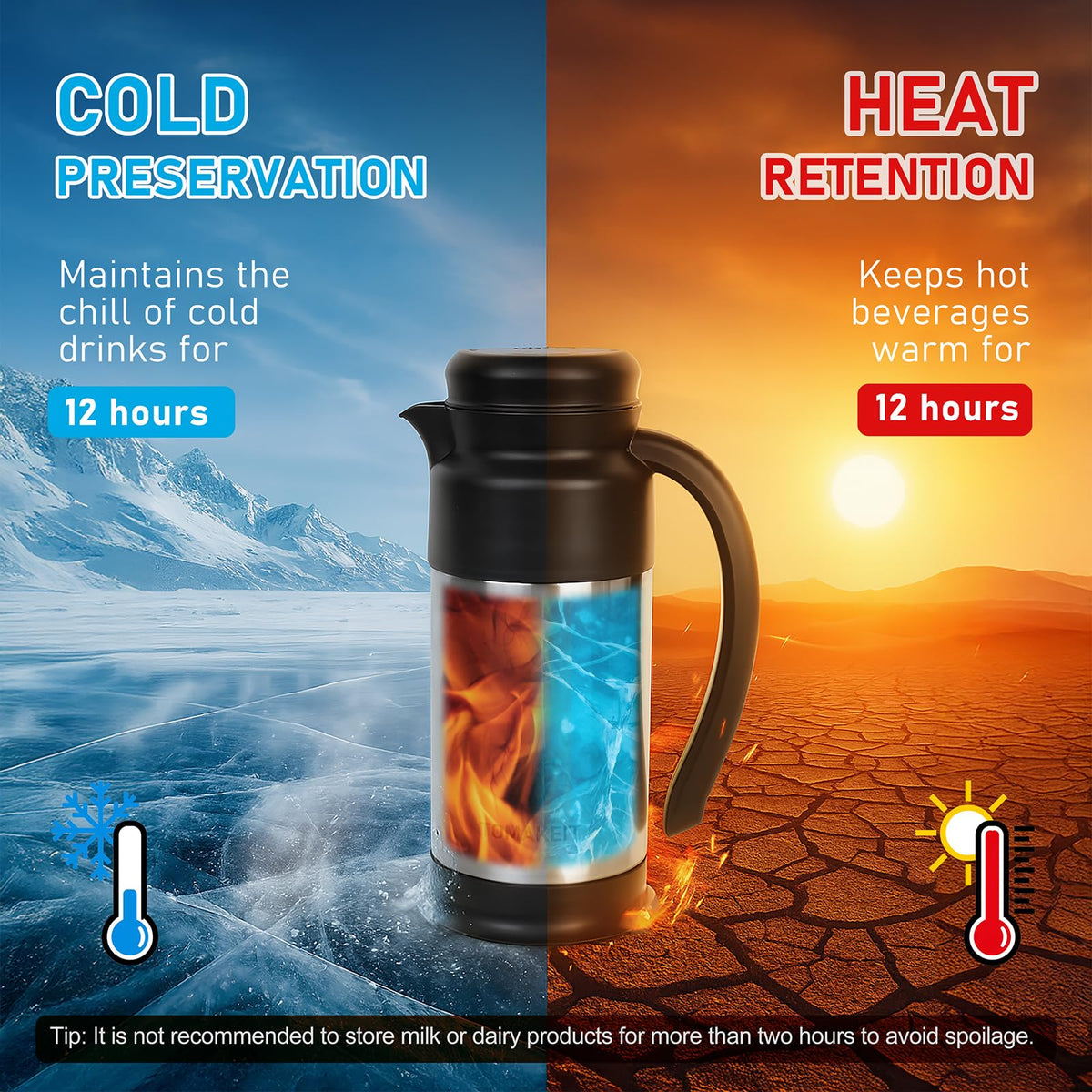 TOMAKEIT Creamer Pitcher with double-wall insulation maintains temperature