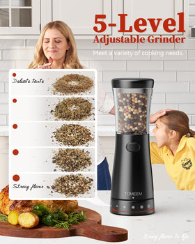 TOMEEM grinder with wide mouth opening for easy refills and quick spice loading.