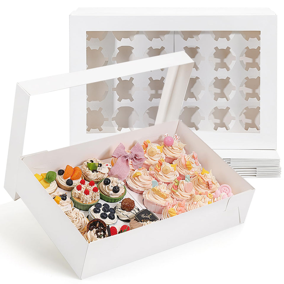 TOMNK cupcake box with window displays 24 standard cupcakes for gifting.