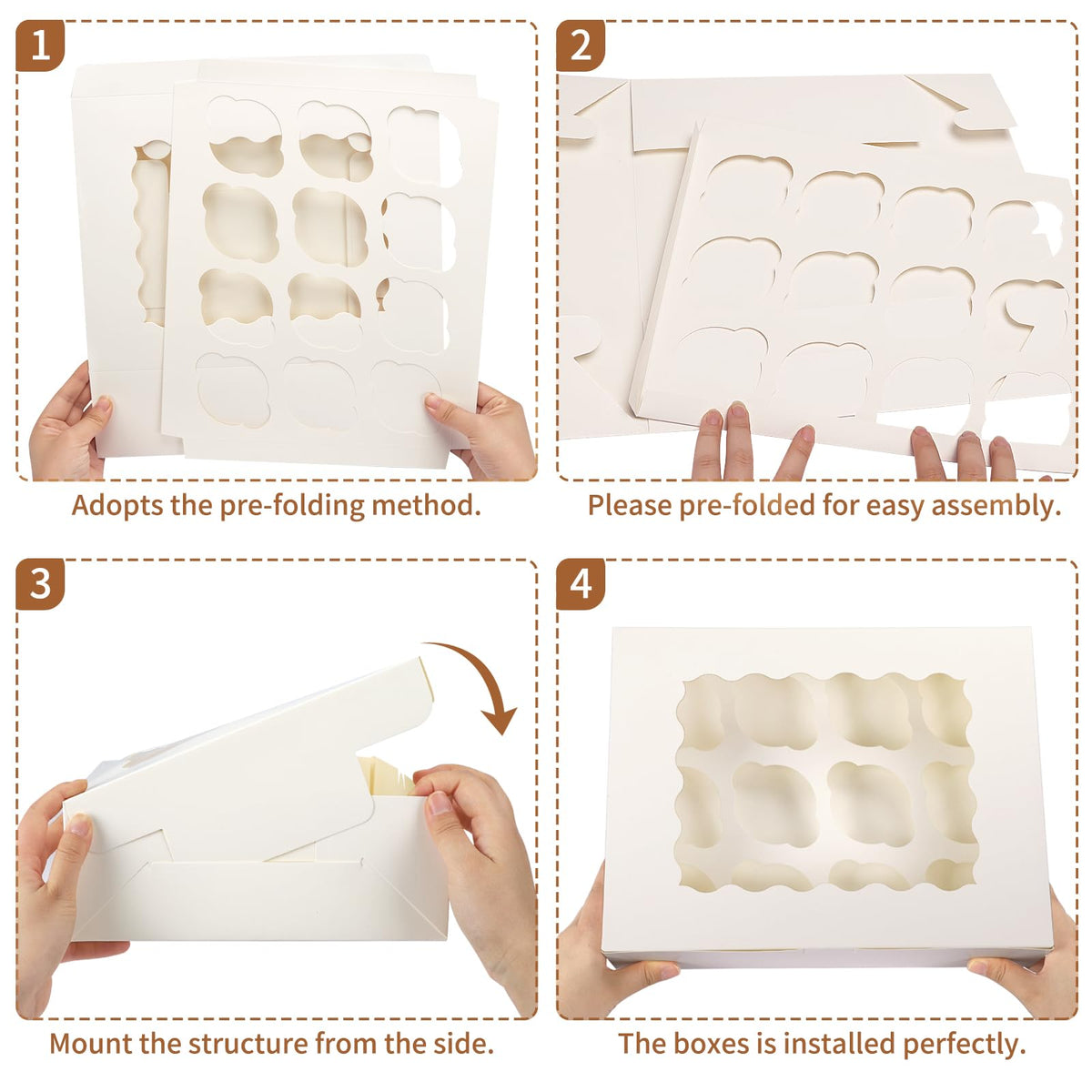 TOMNK cupcake boxes use food-grade materials for sturdy bakery packaging.