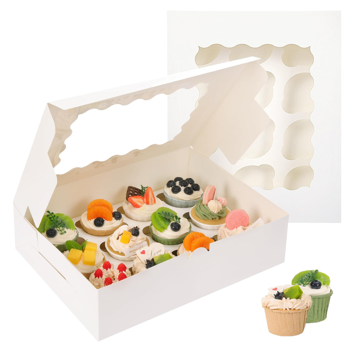 TOMNK cupcake boxes with windows display desserts for gift-ready presentation.