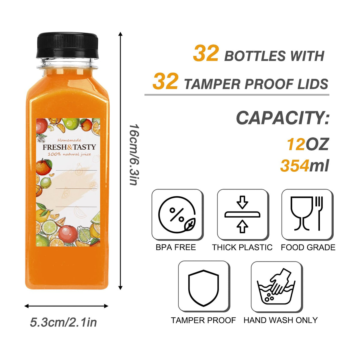 TOMNK juice bottles 12oz clear plastic ideal for juice, smoothies, or tea on the move.