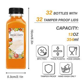 TOMNK juice bottles 12oz clear plastic ideal for juice, smoothies, or tea on the move.