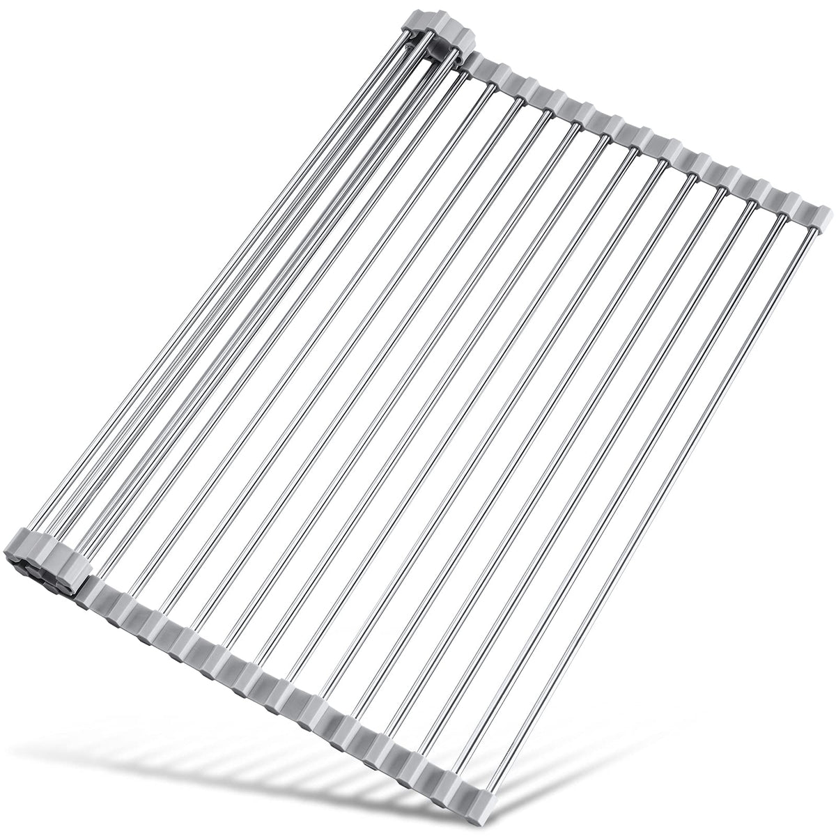 Tomorotec over-sink dish rack in grey offers a sturdy drying surface above the sink for air drying dishes