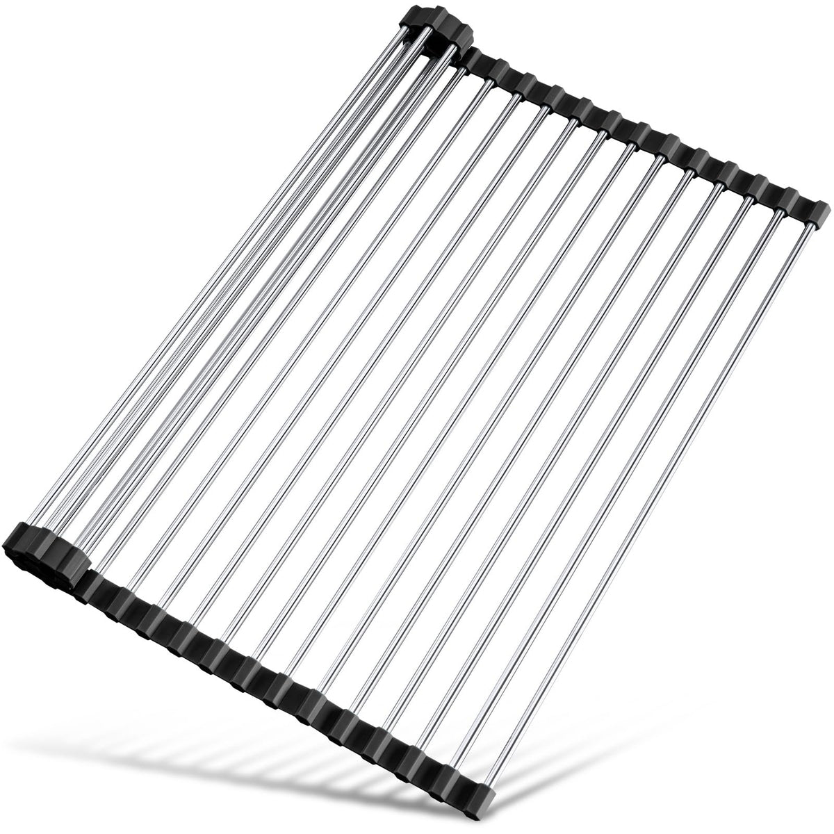 Tomorotec roll-up dish drying rack over sink in stainless steel saves counter space