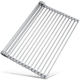 Tomorotec roll-up drying rack over the sink ideal for air-drying dishes.