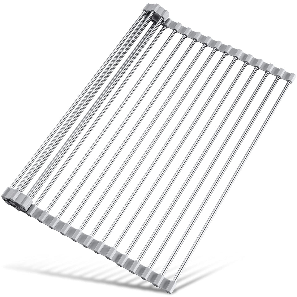 Tomorotec roll-up drying rack over the sink ideal for air-drying dishes.