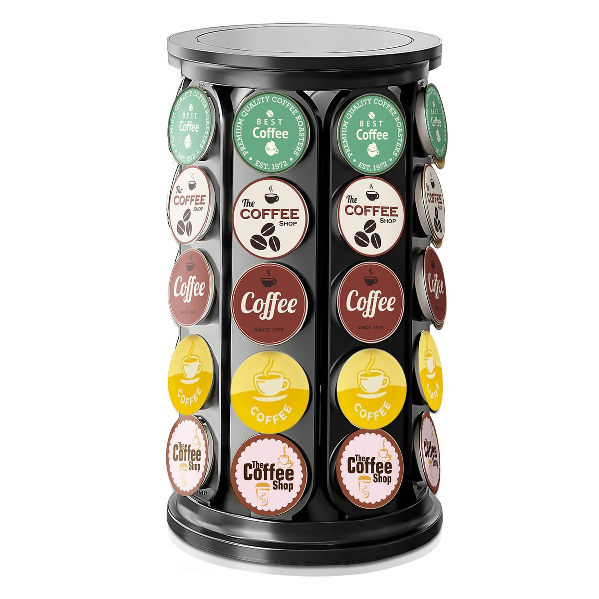 TOMSHUB K-Cup Holder assembly view shows compact rotating design for space-saving storage