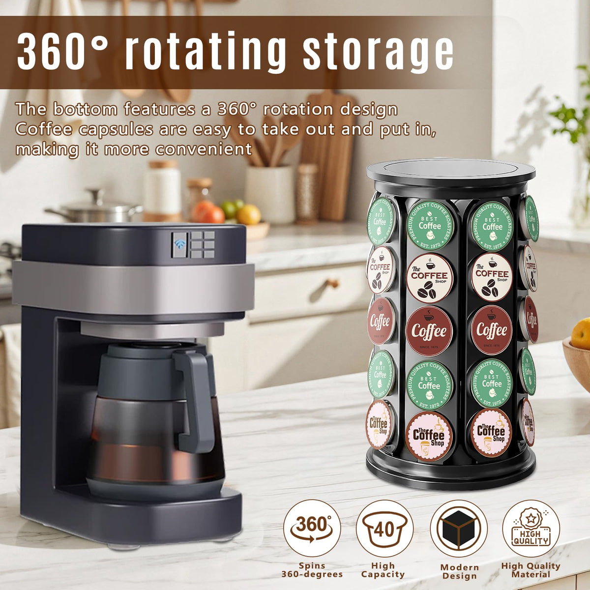 TOMSHUB K-Cup Holder 360° spin base enables quick pod access