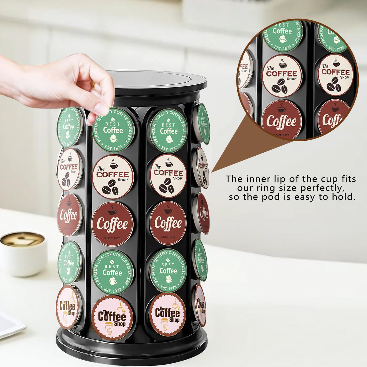 TOMSHUB K-Cup carousel in an office setup for fast coffee service