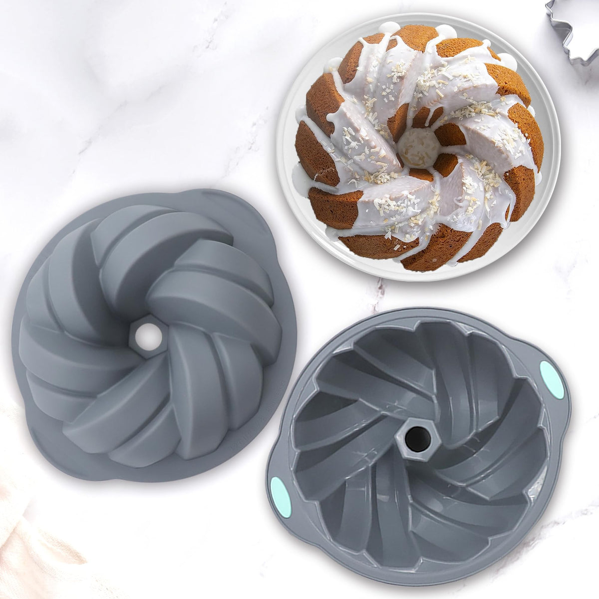 Tongjude silicone fluted cake pans easy-clean interior after baking.