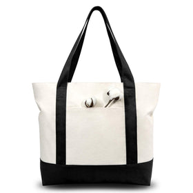 TOPDesign canvas tote with external pocket for quick access to small items.