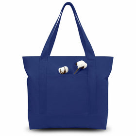 TOPDesign canvas tote blue front view with spacious main compartment for daily essentials.