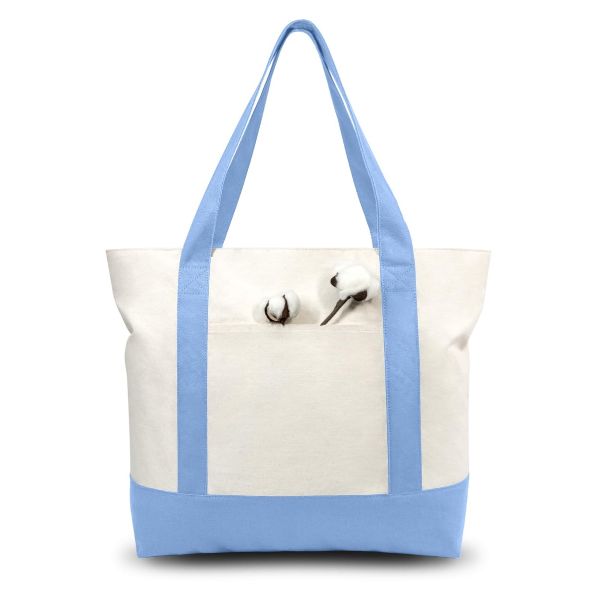 TOPDesign tote with exterior pocket for quick item access during errands.