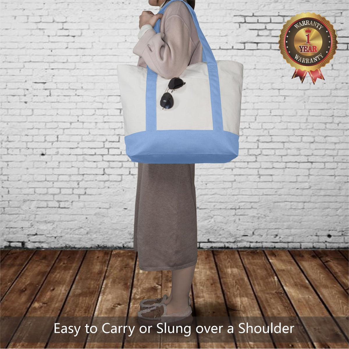 TOPDesign tote featuring top zipper closure keeps belongings secure on the go.