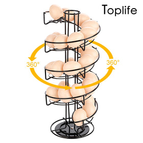 Toplife metal egg rack holds up to 3 dozen eggs with sturdy construction.