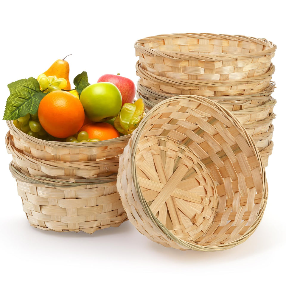 TOPZEA 8-inch round bamboo basket for fruit display and airflow