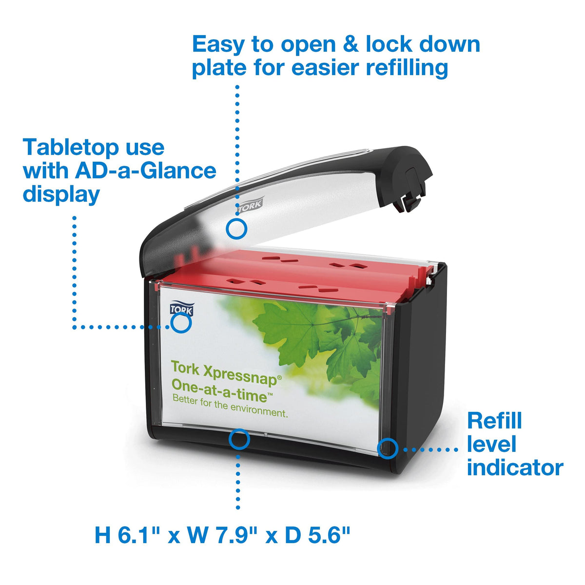 Tork Xpressnap one-at-a-time dispensing reduces napkin waste and speeds turnover