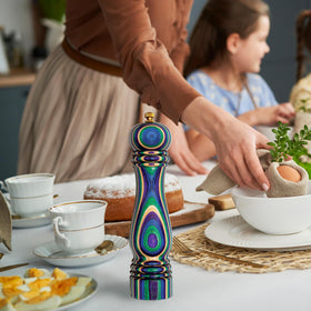 Totally Bamboo Baltique Mumbai Pepper Grinder's colorful layers add decorative flair to counters.