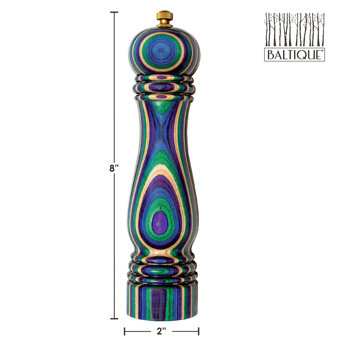Totally Bamboo Baltique Mumbai Pepper Grinder's peacock-inspired colors brighten decor.