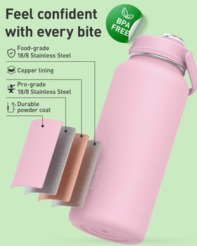 TOURIT 32oz insulated bottle cap demonstrates a tight seal for leak-free on-the-go hydration.