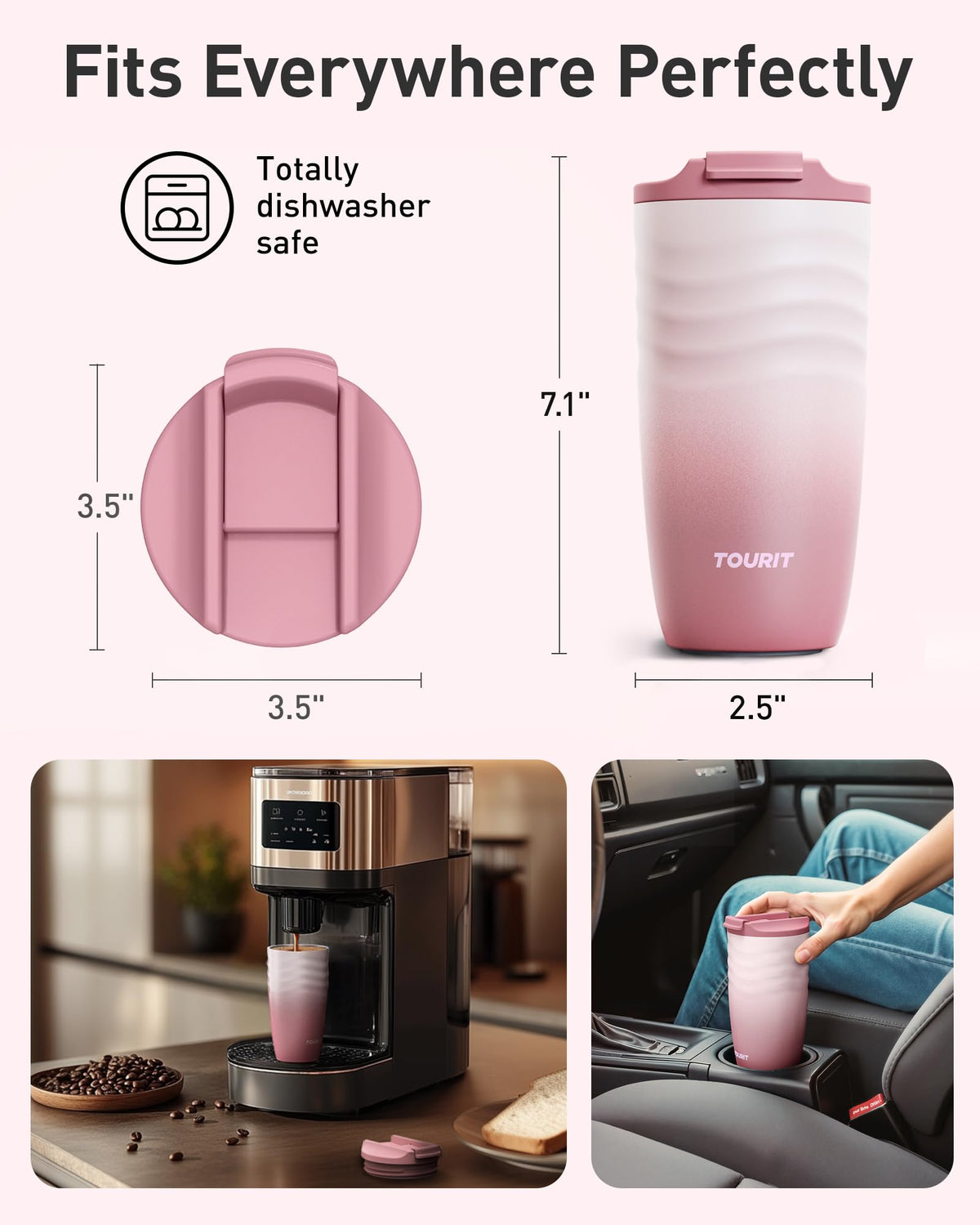 TOURIT compact design fits car cup holders and backpacks.
