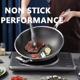 Toutrop Wok Pan stainless-steel interior demonstrates durable structure for long-lasting everyday cooking results.