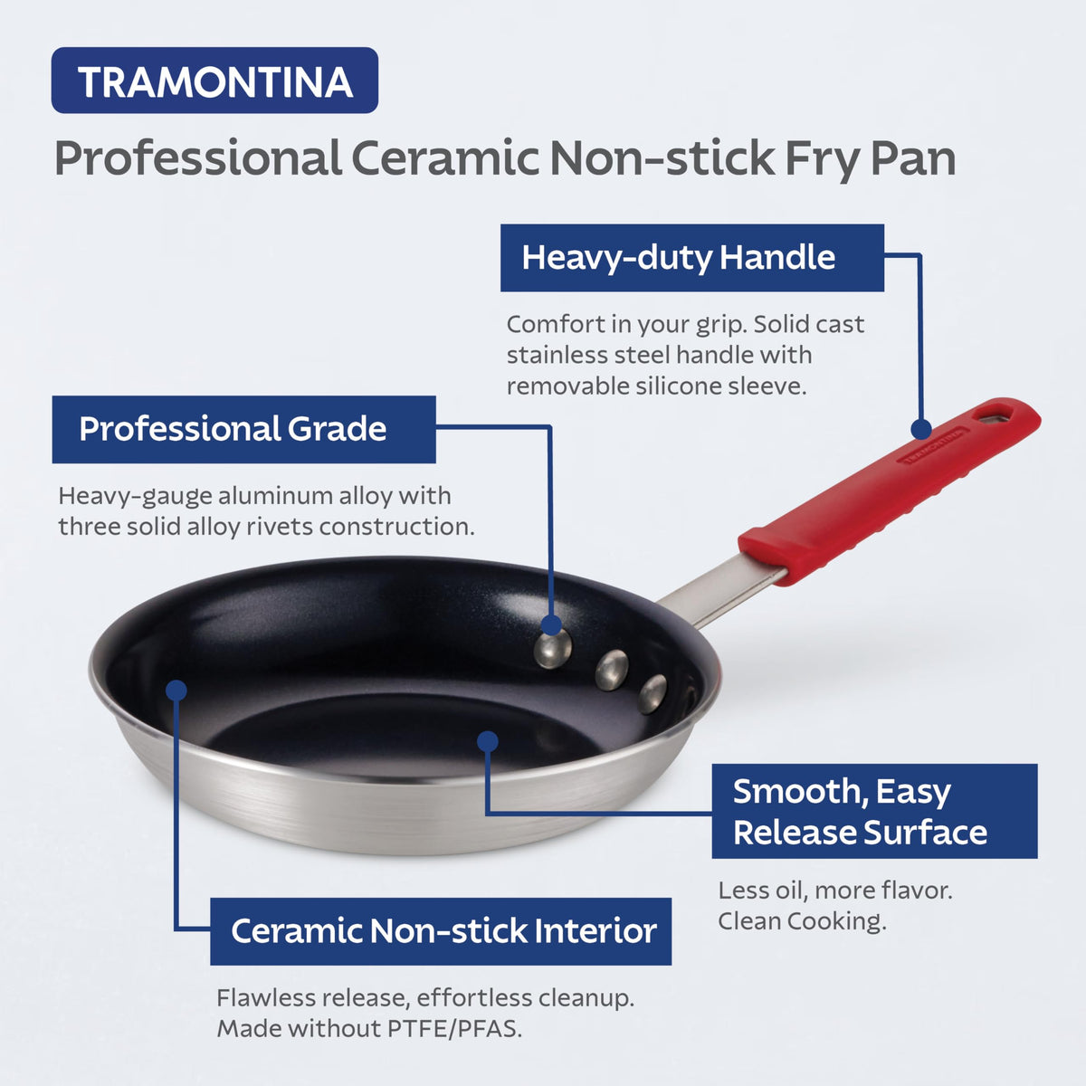 Tramontina Professional 10-Inch ceramic pan in use searing food evenly