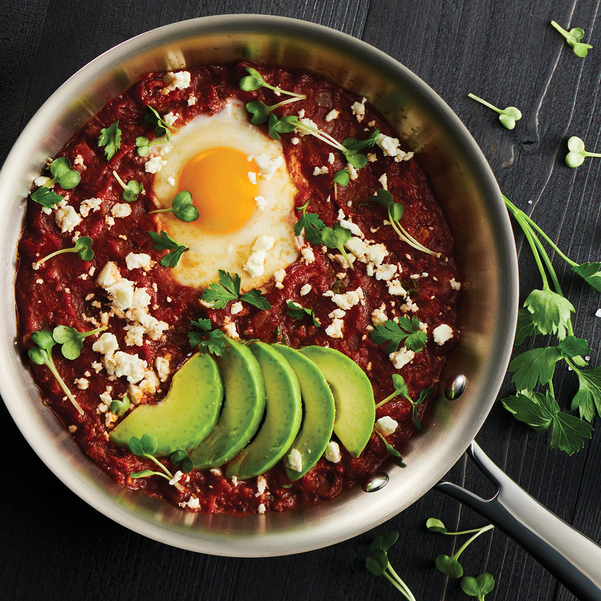 Eggs cooking in the 8-inch pan – quick searing and even browning.