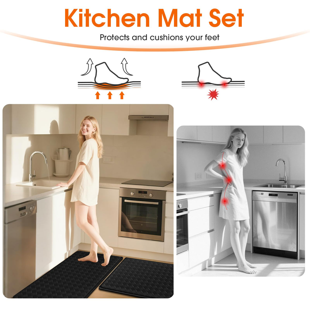 TranquilRelax Diamond Kitchen Mat waterproof-cleaning highlights easy wipe-down and quick maintenance.