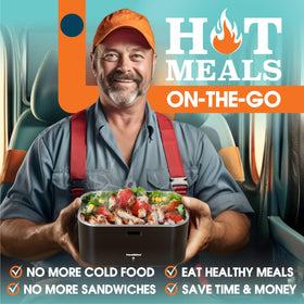 TRAVELISIMO 100W lunch box heats meals quickly for workdays.