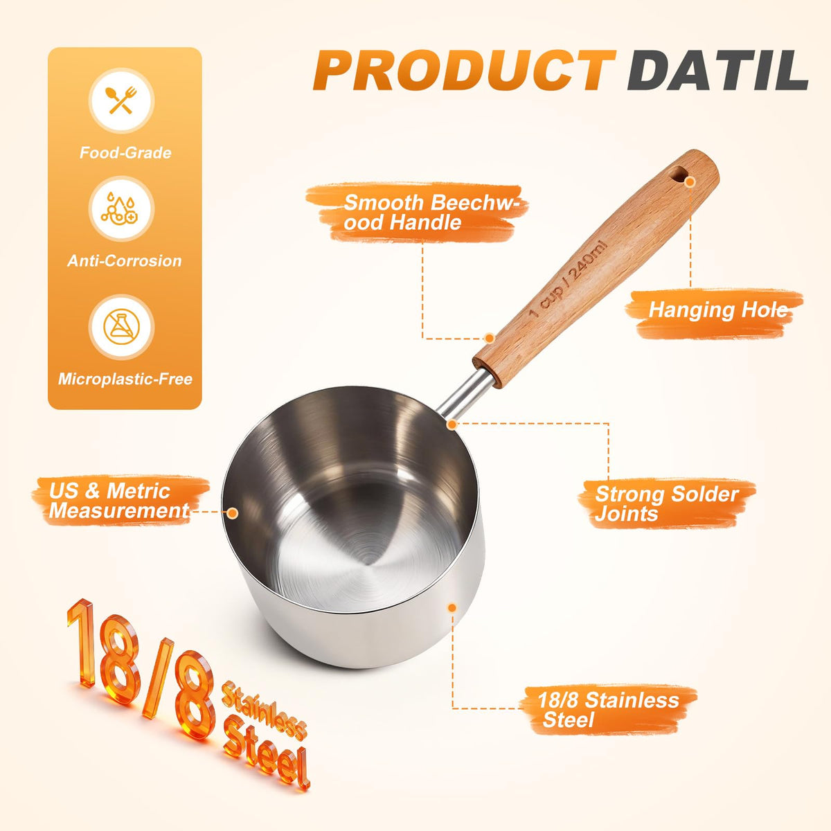 TREMENDRY 18/8 stainless steel scoop avoids plastics for durable daily use.