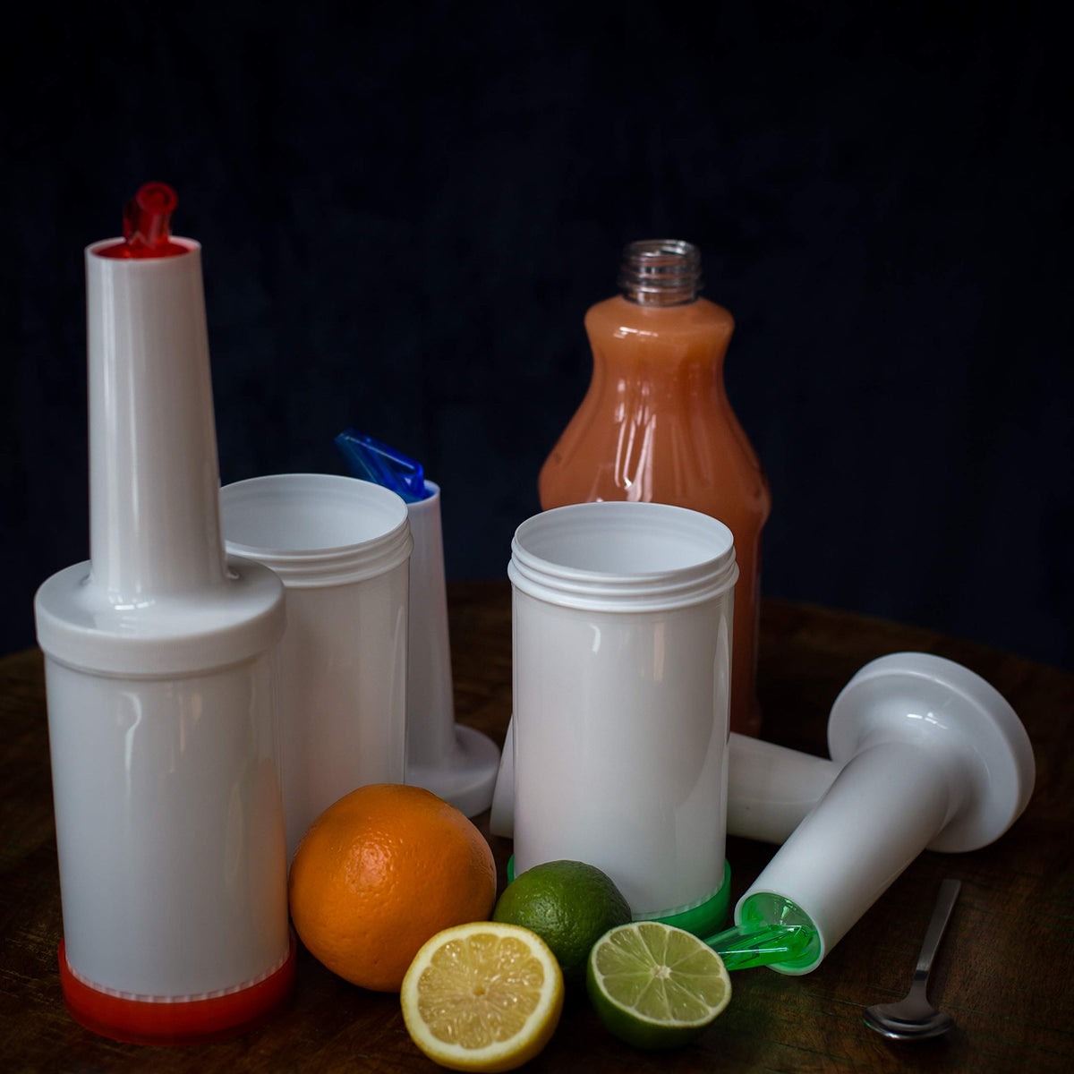 Trendy Bartender Flow N Stow 32oz capacity for bulk beverage prep.