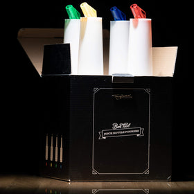 Trendy Bartender Flow N Stow bottle lids keep contents fresh between uses.
