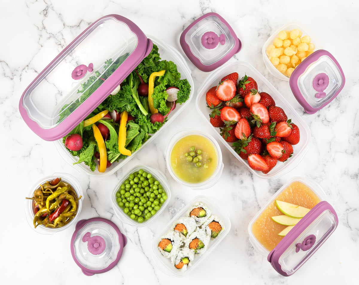 Tribello flower-design steam-release lid adds style during reheating.