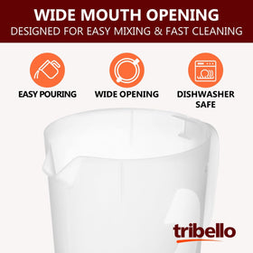 Tribello hinged lid ensures smooth pouring and freshness retention.