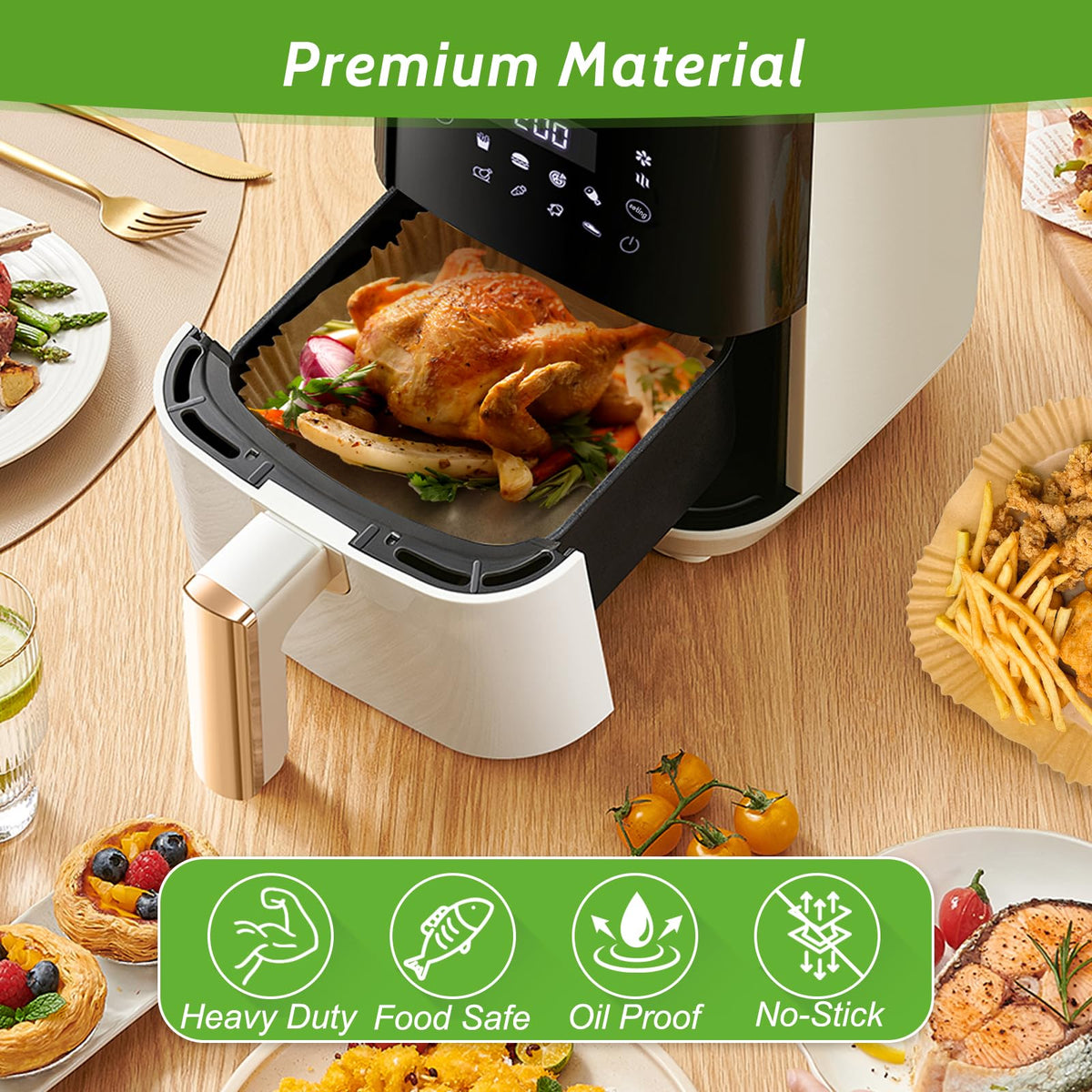 Tripho non-stick coated liners reduce sticking and cleanup.