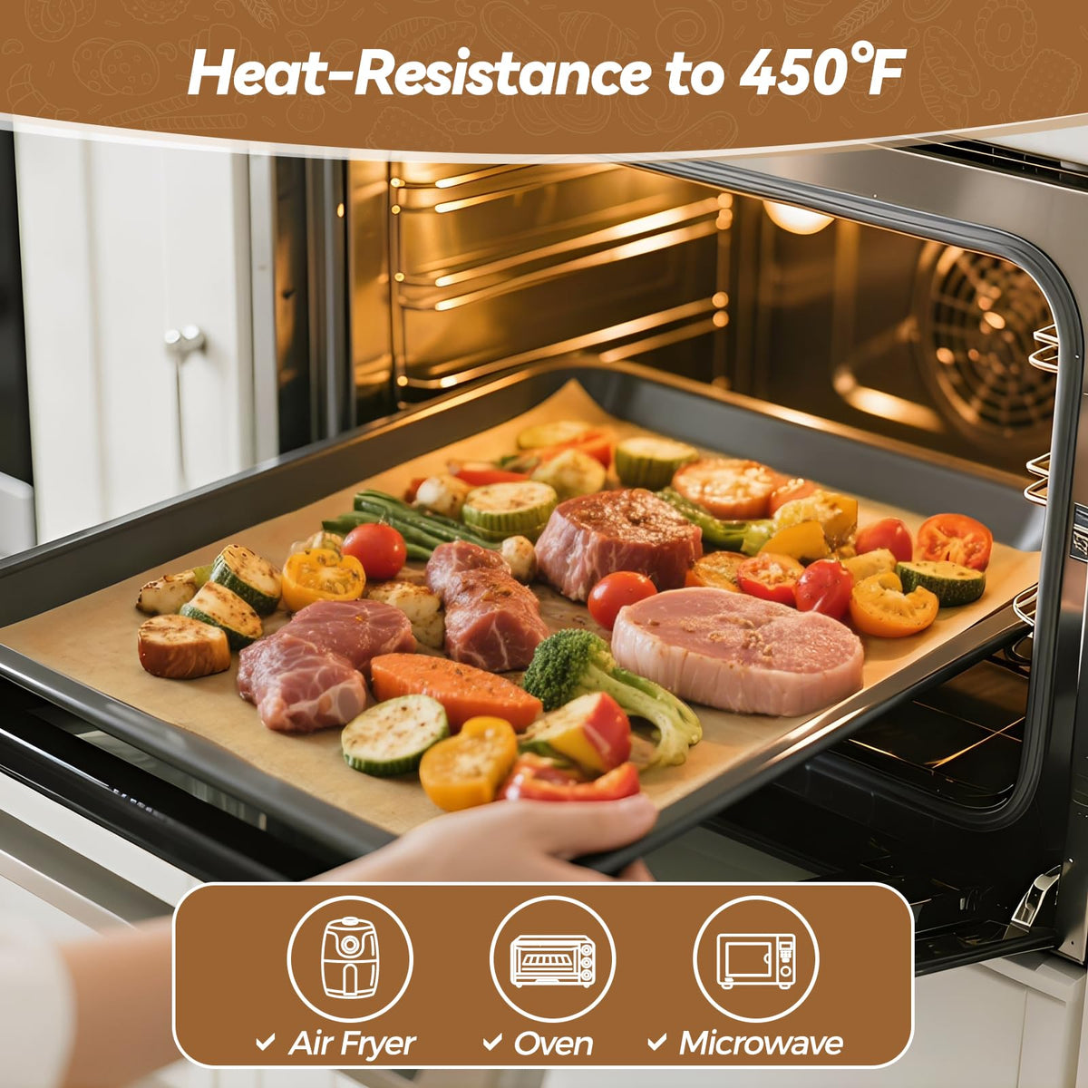 Tripho half-sheet parchment for air fryer and microwave use.