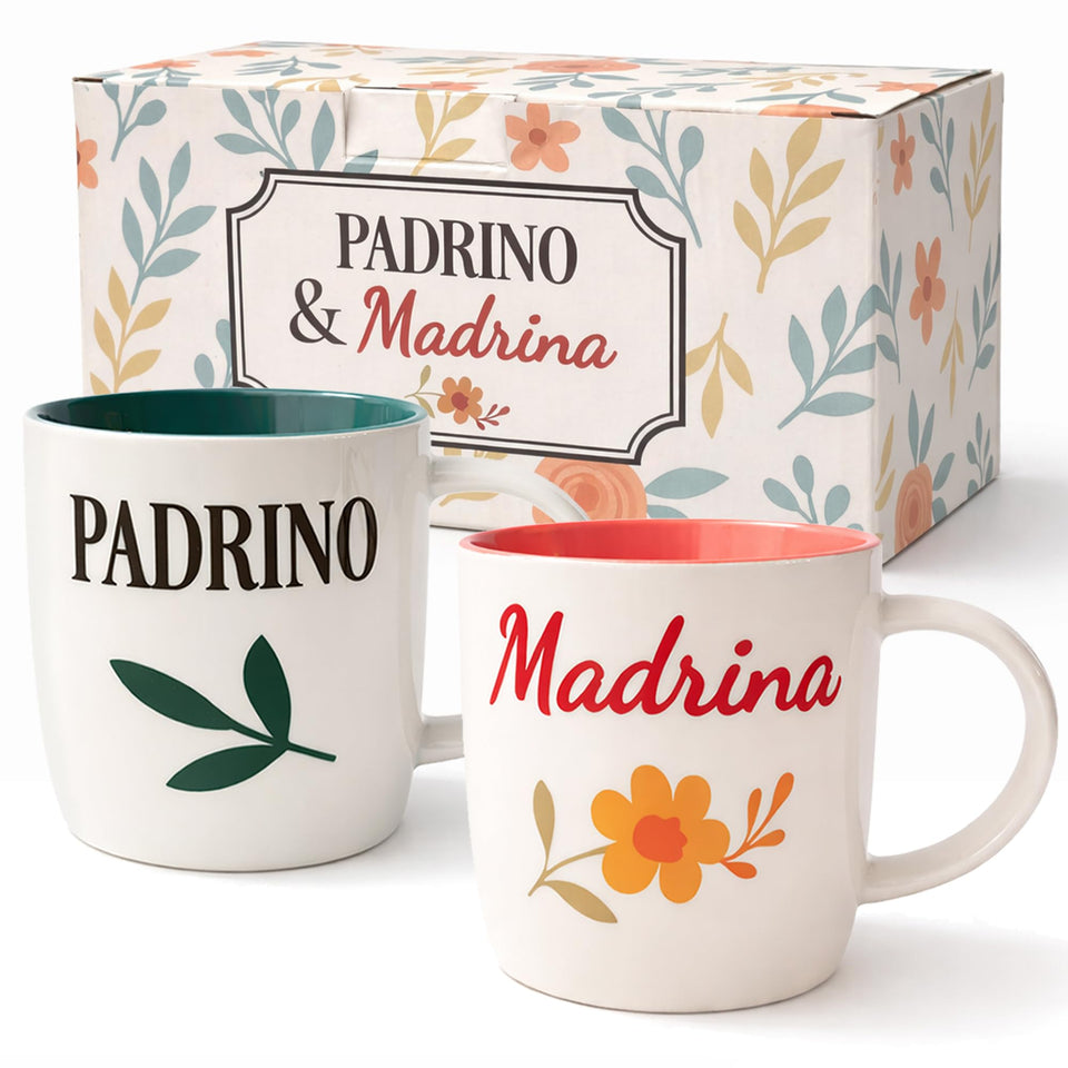 Triple Gifffted Padrino y Madrina mug with gift box for baptism celebrations